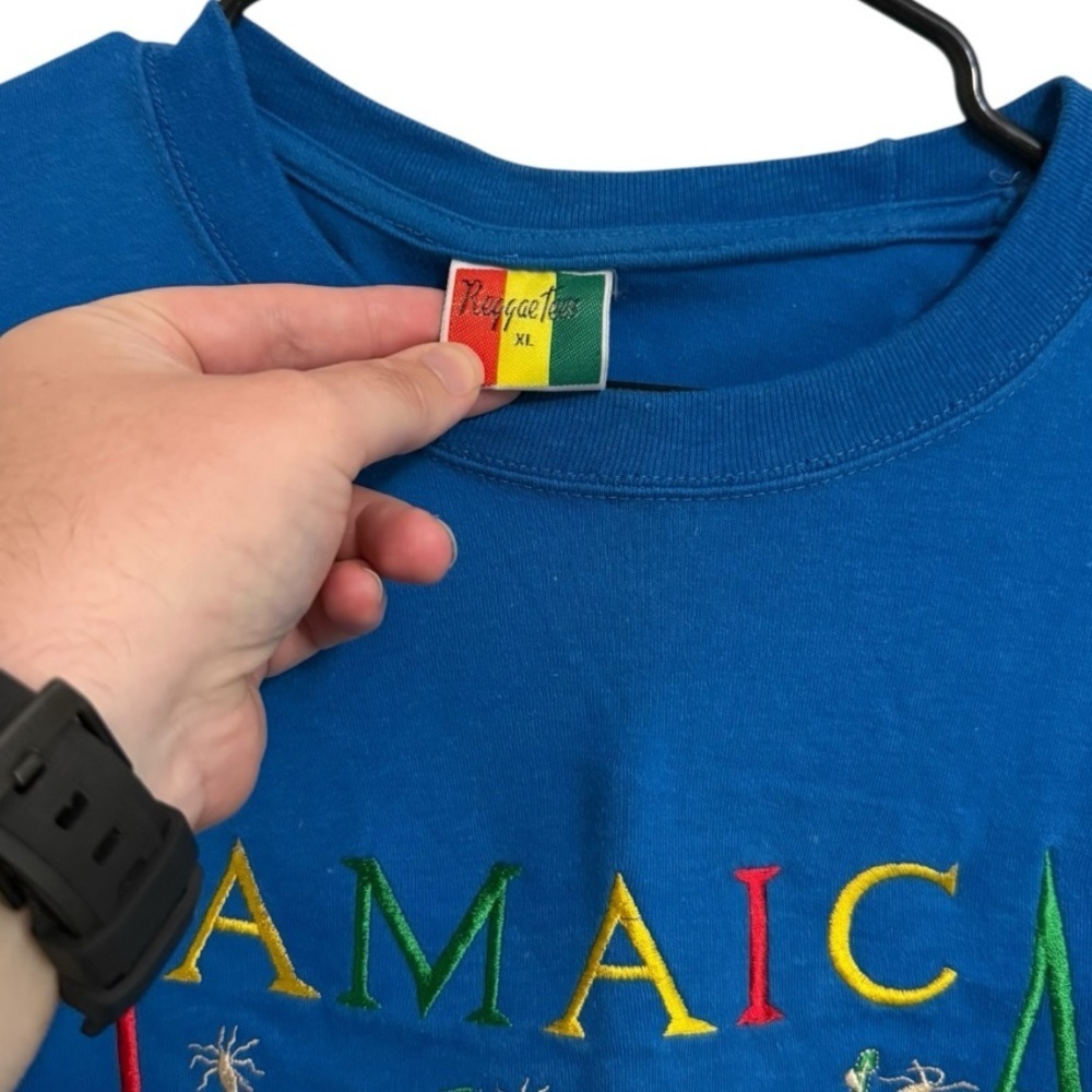 ReggaeTees Jamaica Me Crazy Embroidered Blue Tee Size XL - Picture 3 of 4